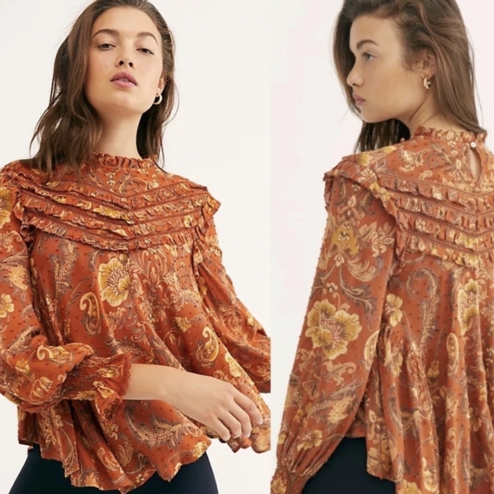 SPELL Spell & the Gypsy Collective Aurora Ember Ruffle Detail Long Sleeve Top XS